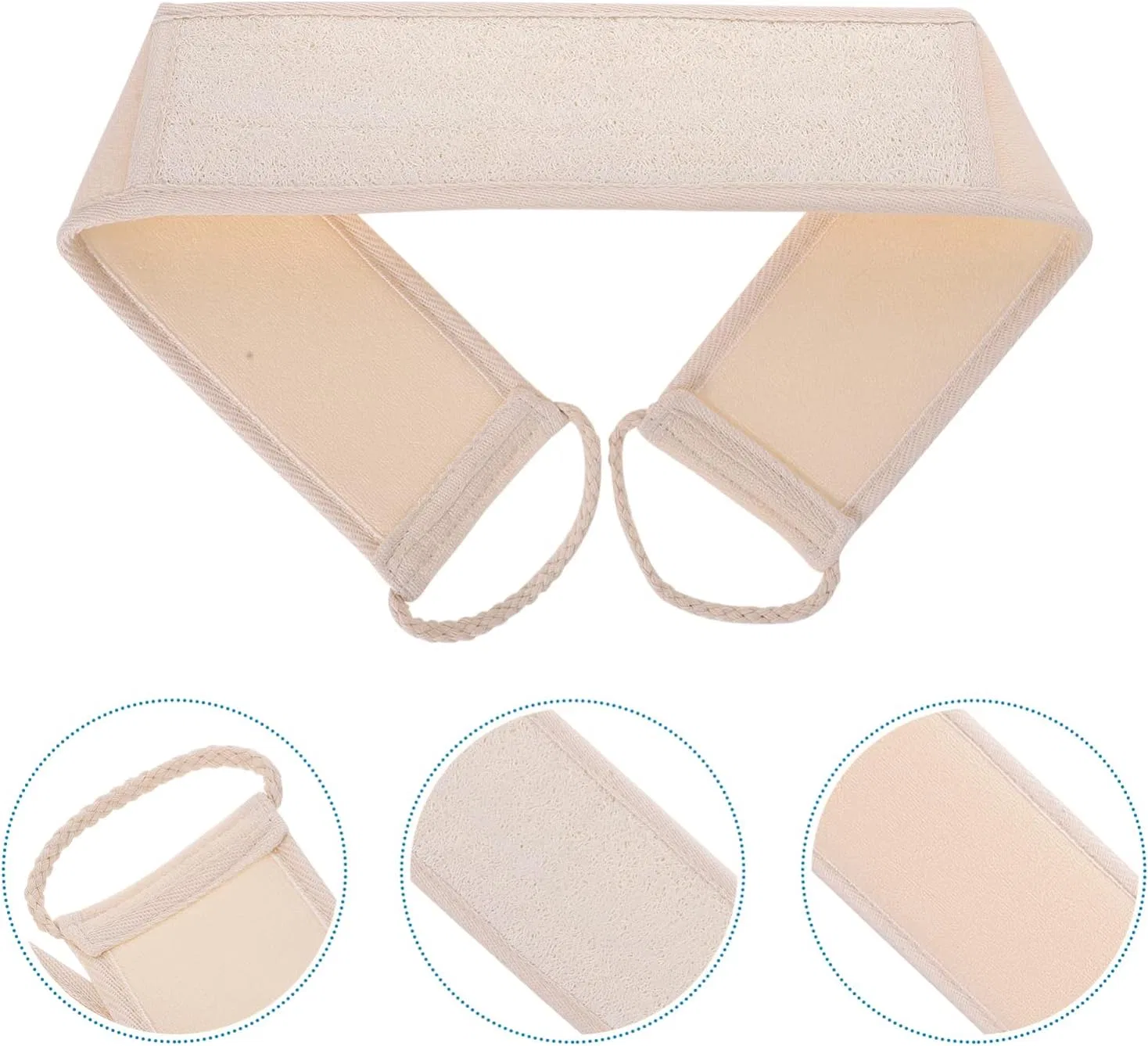 Мочалка для тела из люфы и хлопка, 1 шт, 68x8.5x10.8 см, 60 г, Beige Nulylu — фото 4