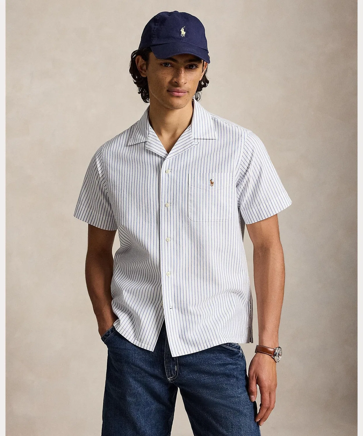Мужская классическая рубашка с полосками Oxford Camp Polo Ralph Lauren, Белый