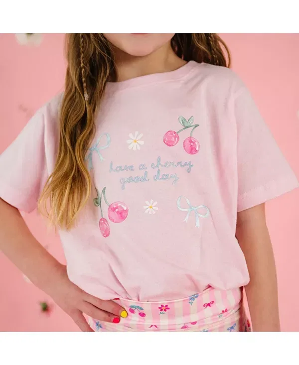 Детская футболка для девочек с принтом Cherry Good Day Sweet Wink, Ballet Pink — фото 3