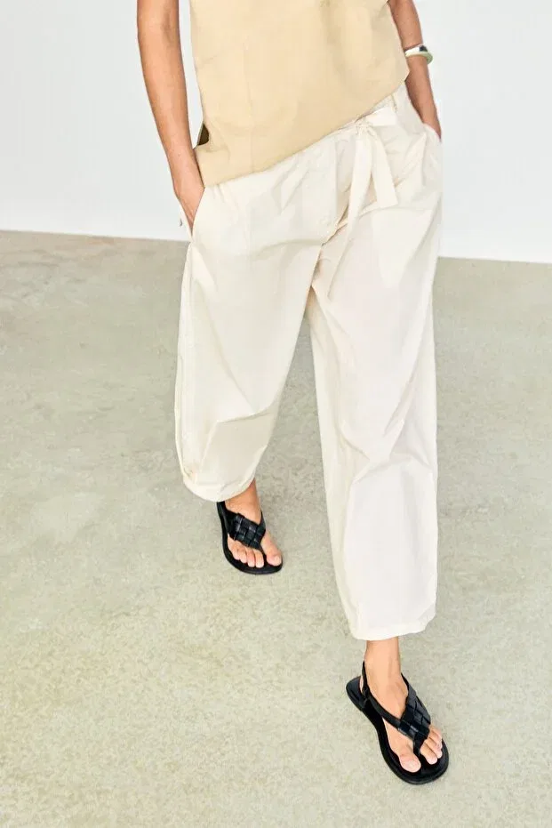 Женские брюки из хлопка Massimo Dutti, White — фото 4