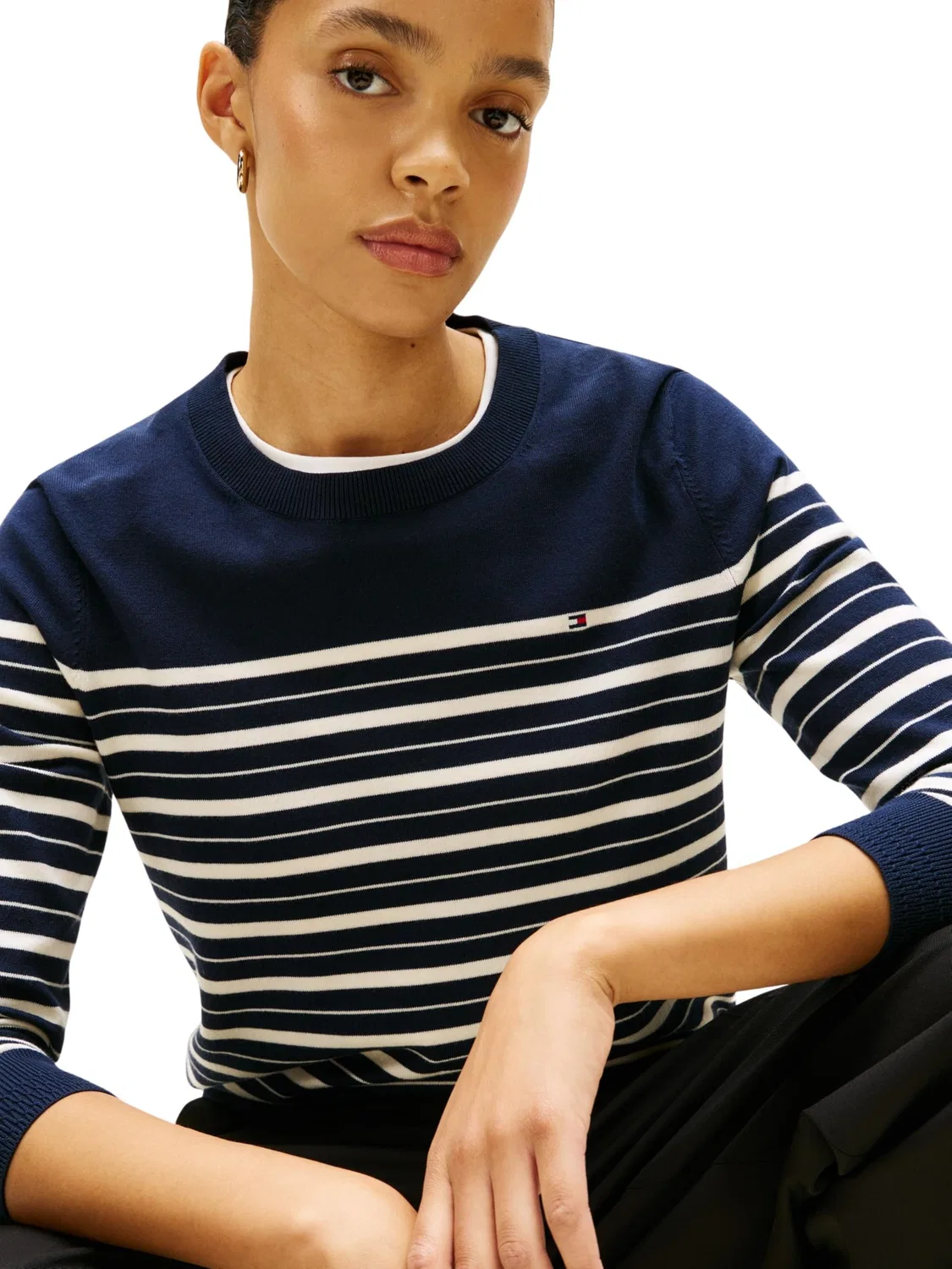 Женский пуловер с круглым вырезом Tommy Hilfiger, Blue (Dark Night Navy/Calico Multi Stp) — фото 4