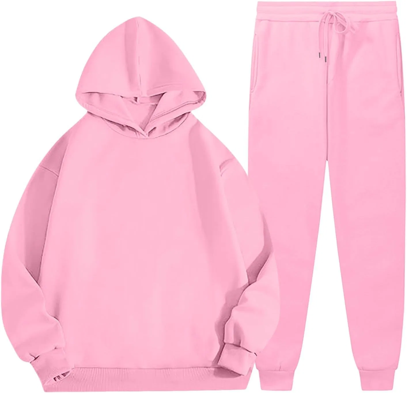 Женский спортивный комплект оверсайз худи и джоггеры с карманами, Pink-3