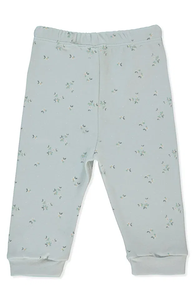 Детские брюки для девочек зауженные Interlock pants without booties (flower garden) Bebetto, Mint — фото 2