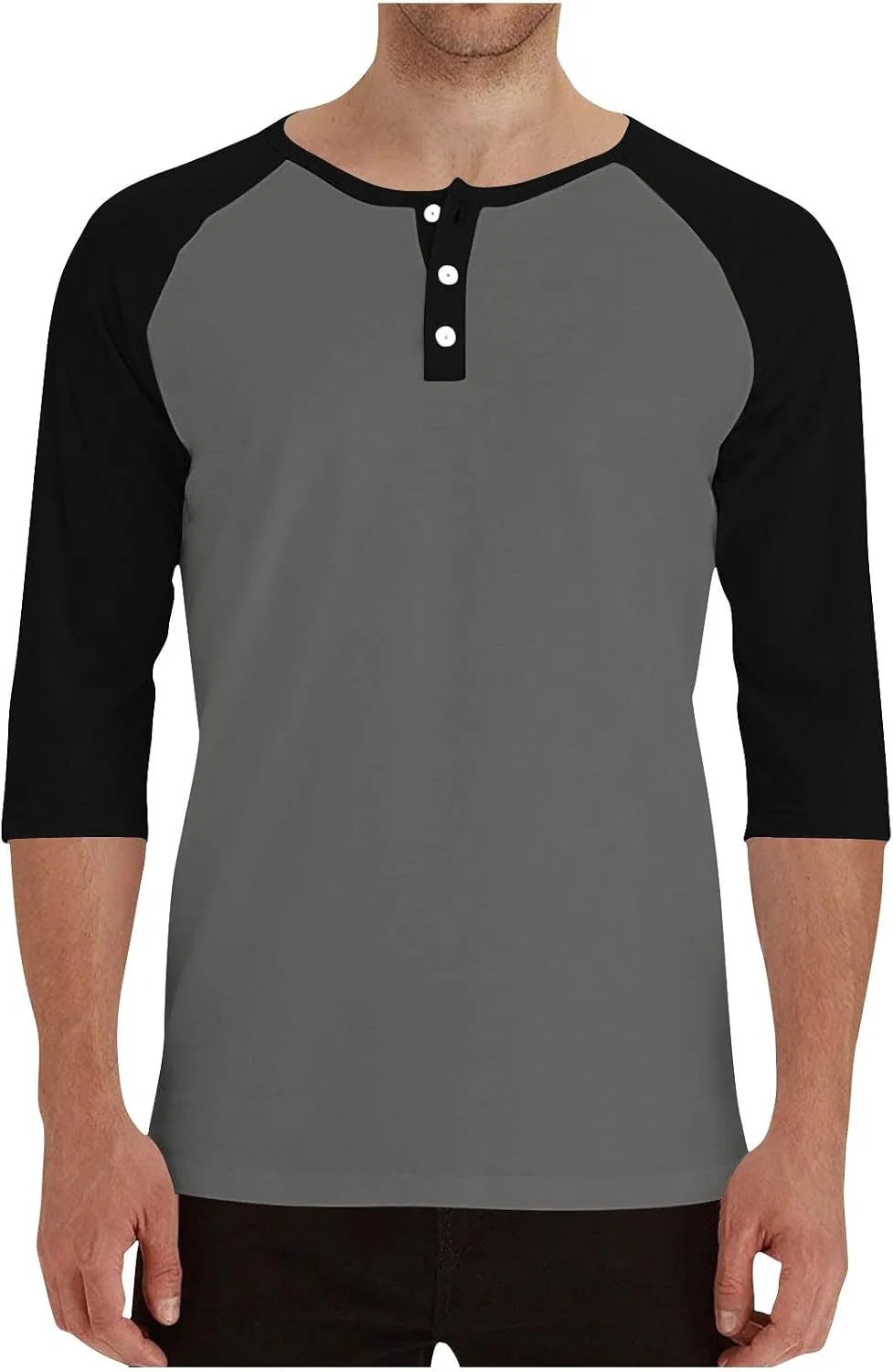 Мужская свободная футболка с воротником-хенли и рукавом 3/4, 100% хлопок, Lightweight Casual, 2-dark Gray