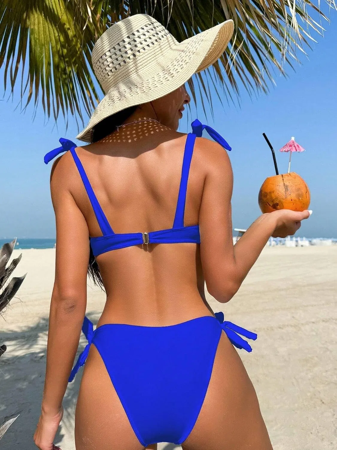 Женский бикини-сет с завышенной талией Push Up Ruched, Royal Blue — фото 3