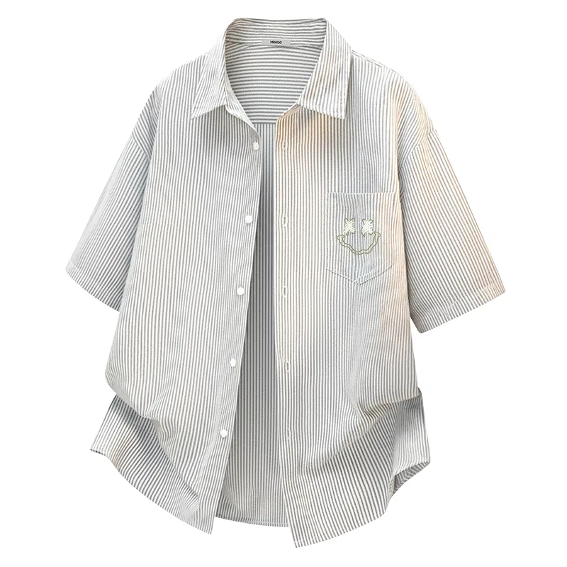 Детская рубашка с отложным воротником MINISO, Gray White Stripes