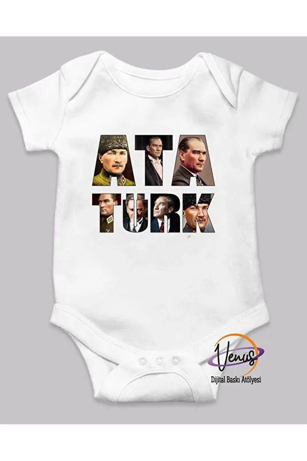 Детское боди с принтом Ataturk printed baby bodysuit Venüsdijital, White