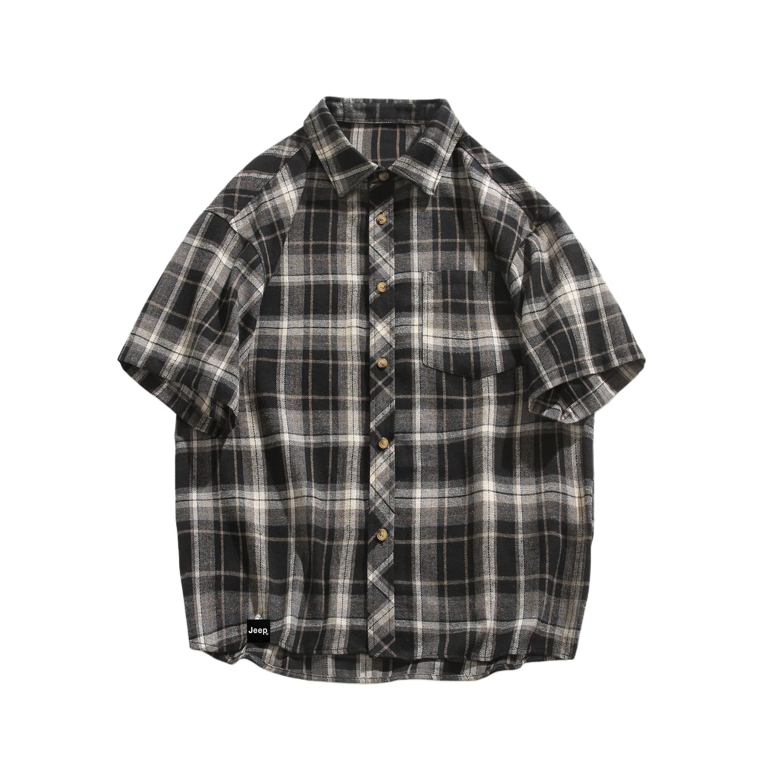 Детская рубашка с воротником, принт в клетку, модель Black Plaid, Jeep, Black Plaid