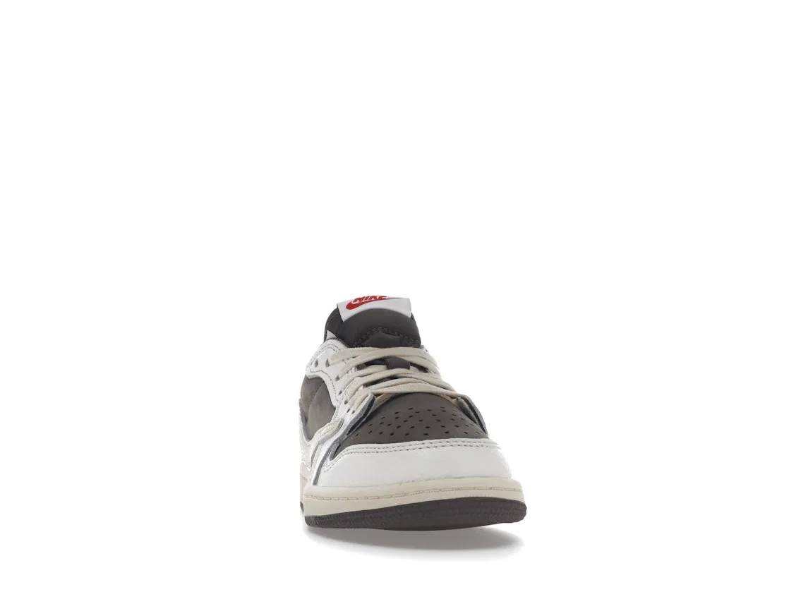 Детские кроссовки Lifestyle с принтом Jordan 1 Retro Low OG SP Travis Scott Reverse Mocha, Sail/University Red-Ridgerock — фото 2