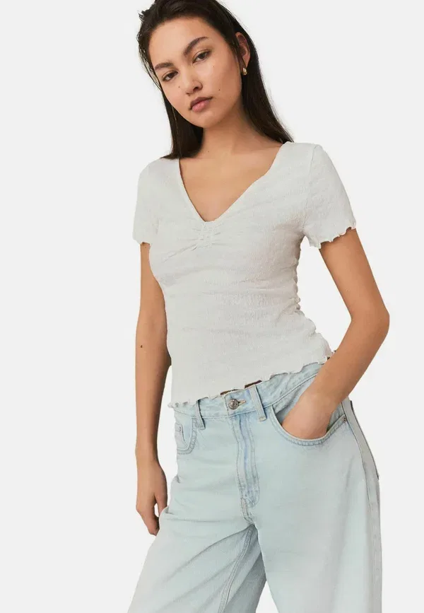 Блузка с v-образным вырезом, Short sleeve v-neck textured, Next, белый