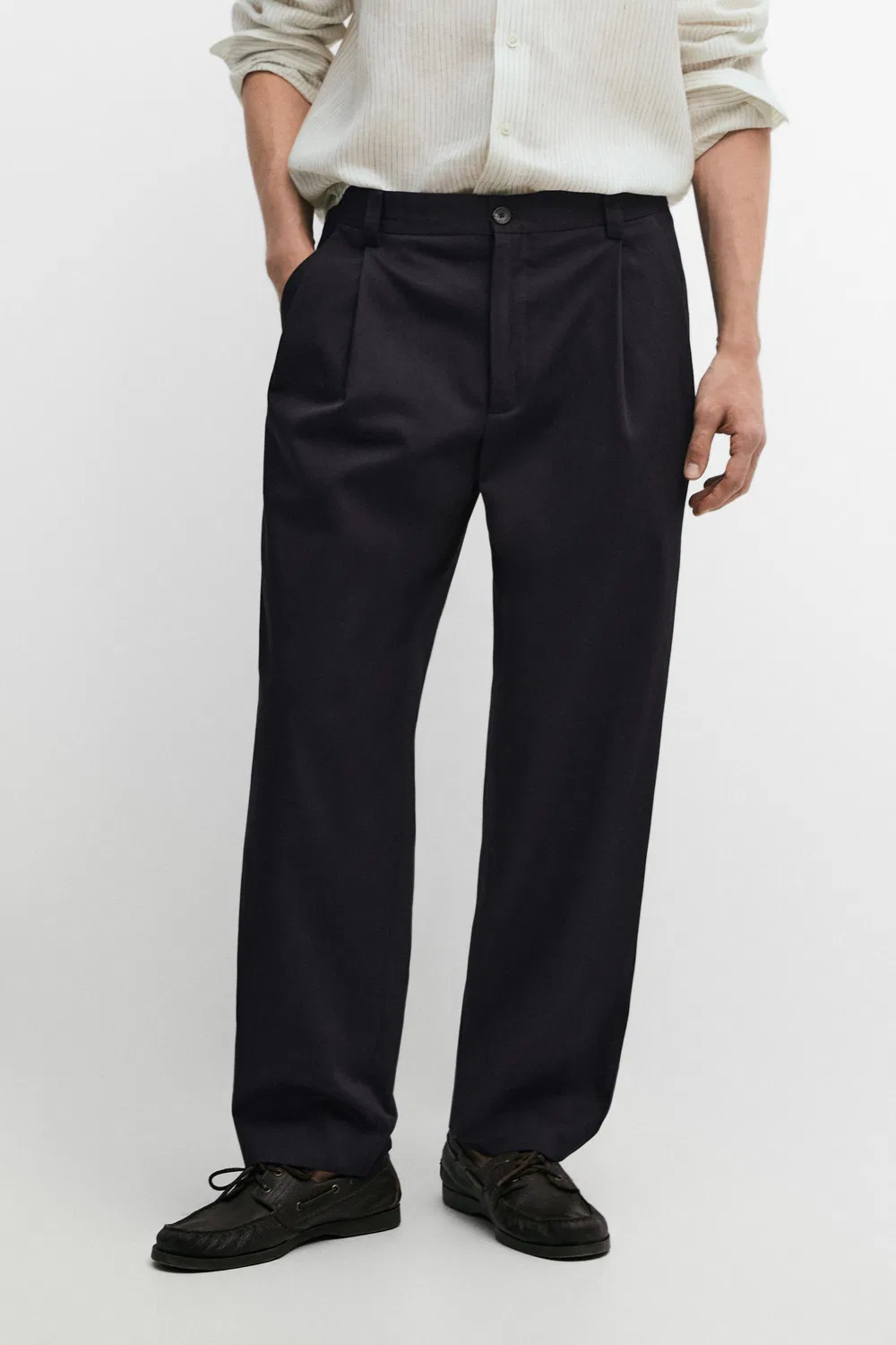 Хлопковые брюки с вытачками Massimo Dutti, темно-синий — фото 2