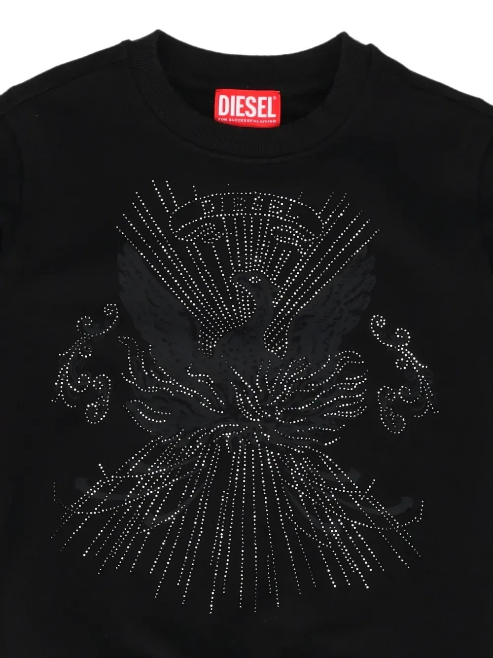 Свитер с графическим принтом, украшенный стразами Diesel Kids, черный — фото 3