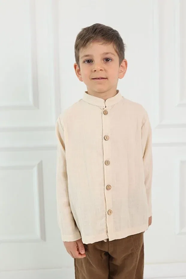 Детская рубашка для мальчиков хлопковая Cuckoo Cotton, Nude Color — фото 3