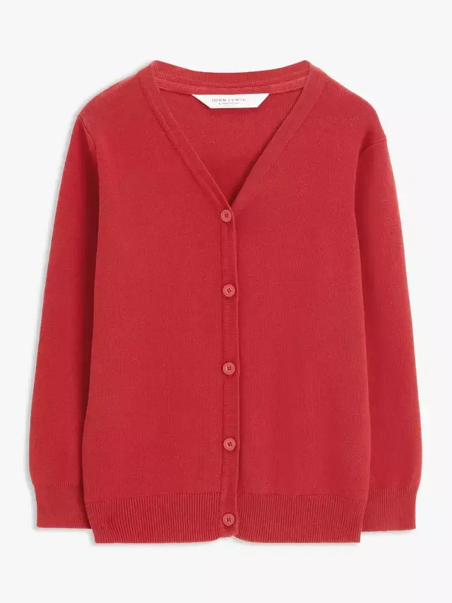 Хлопковый школьный кардиган унисекс с V-образным вырезом John Lewis, Red — фото 4