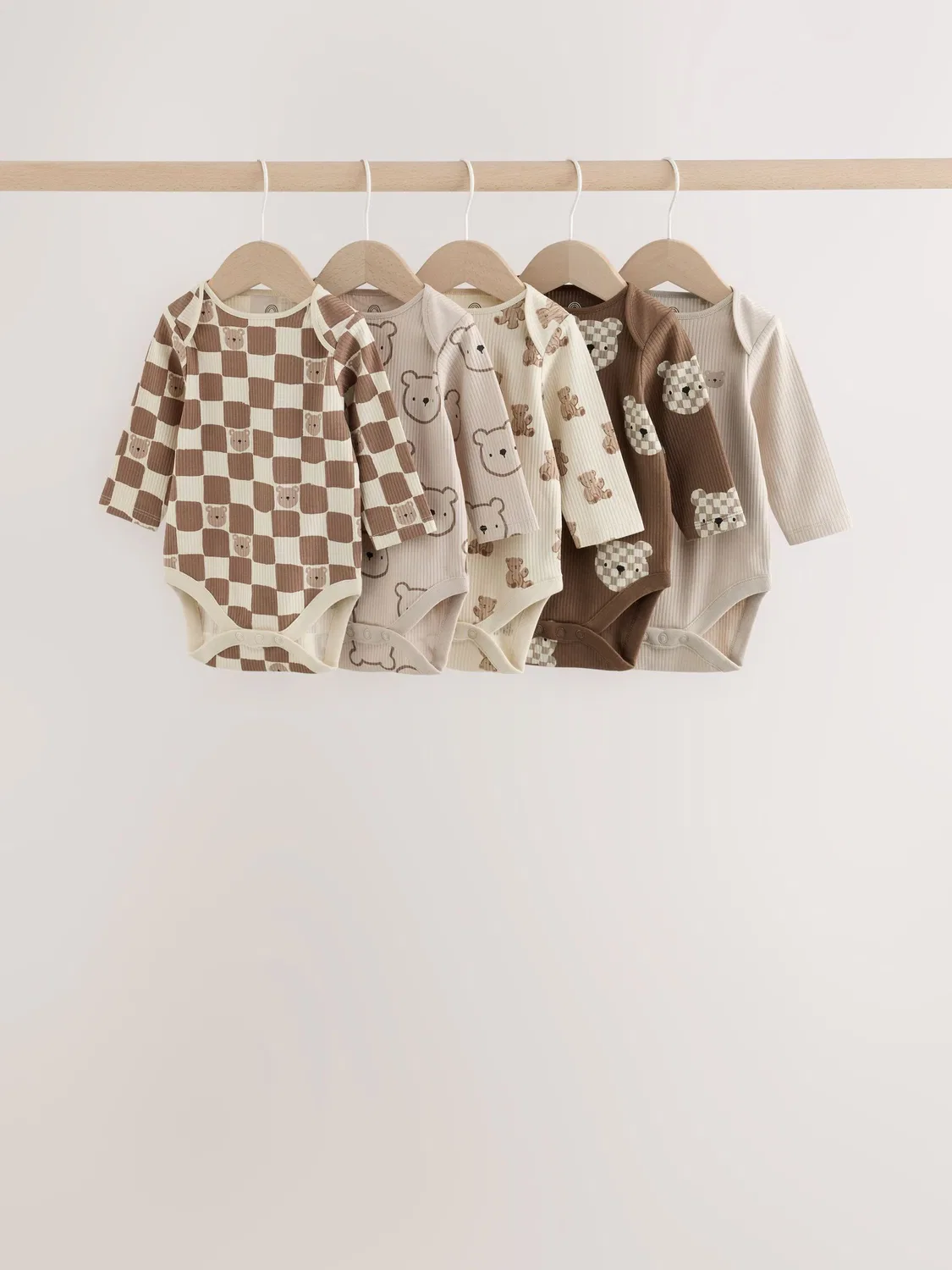 Next Набор из 5 боди с длинными рукавами Brown Bear