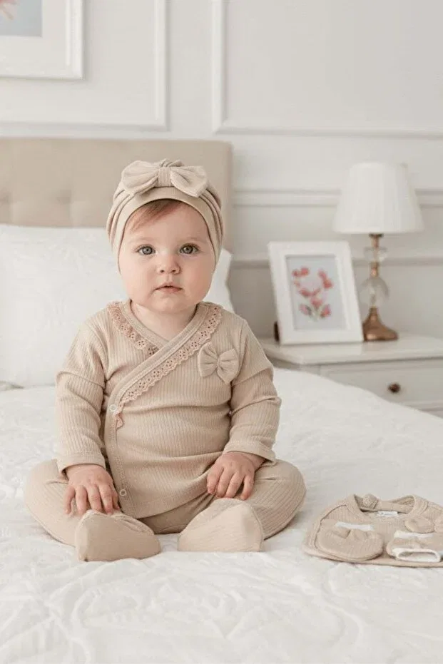 Детский комплект для новорожденных для девочек с полосками Zeynuko, Beige
