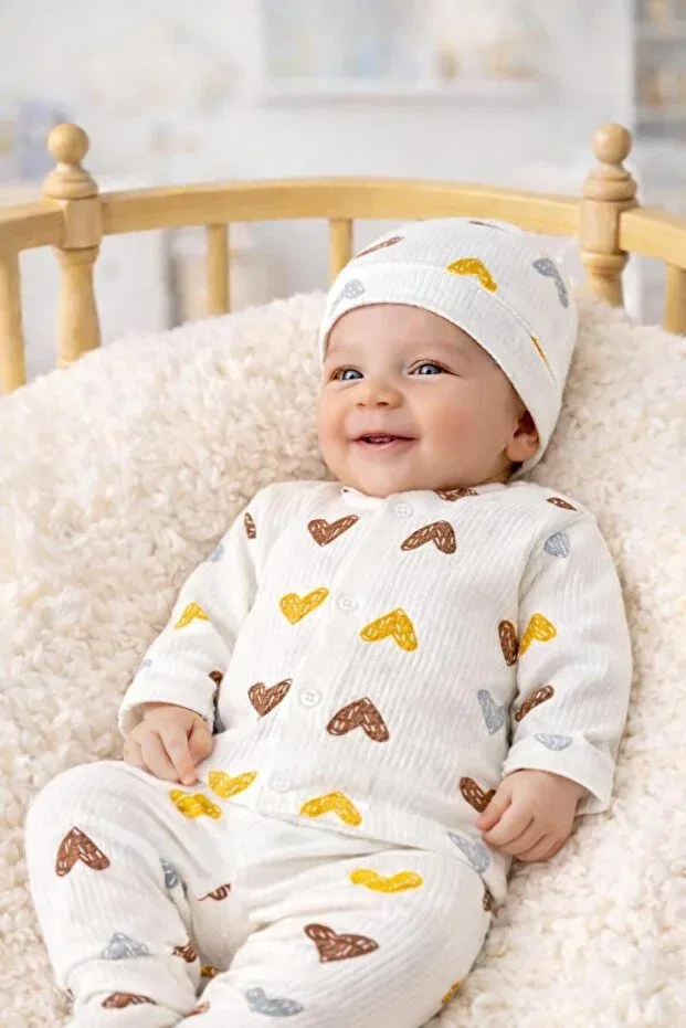 Детский комплект бодиков для новорожденных хлопковый Bys Baby Fashion, Heart-Shaped Brown — фото 2