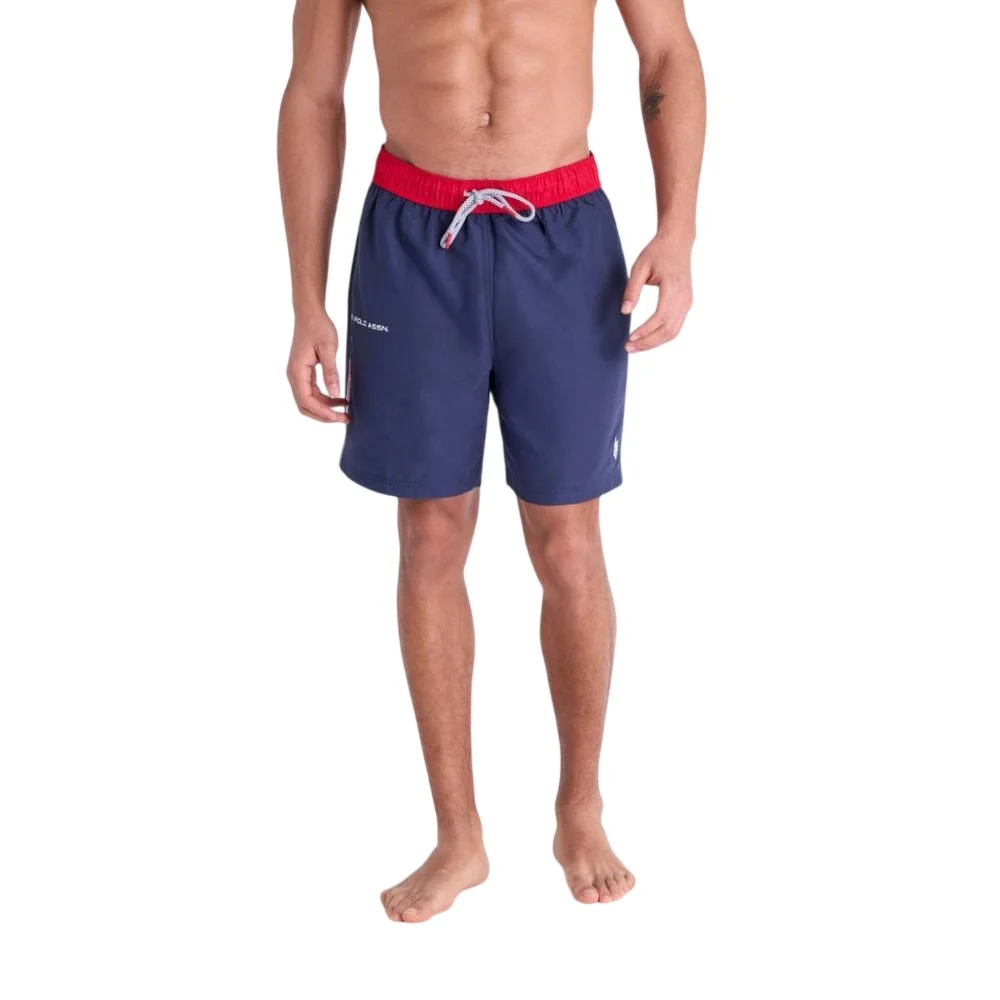 Мужские шорты для плавания U.S. Polo Assn. 7" Americana Side Stripe, темно-синий/красный