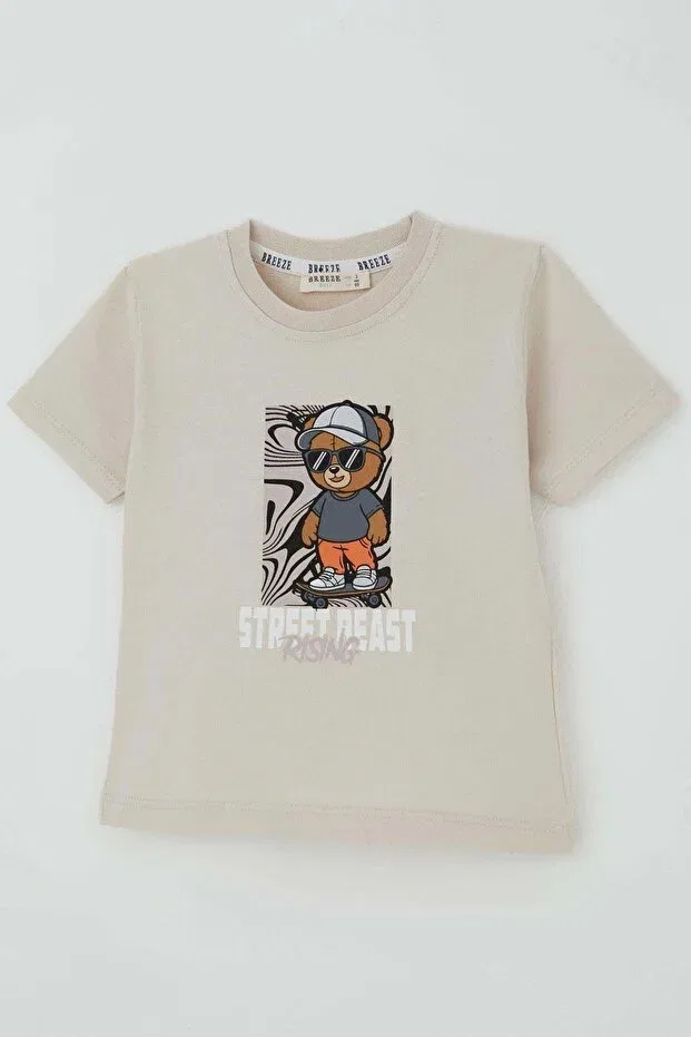 Детская футболка с принтом Cool Street Skater Teddy Bear Breeze, Beige — фото 3