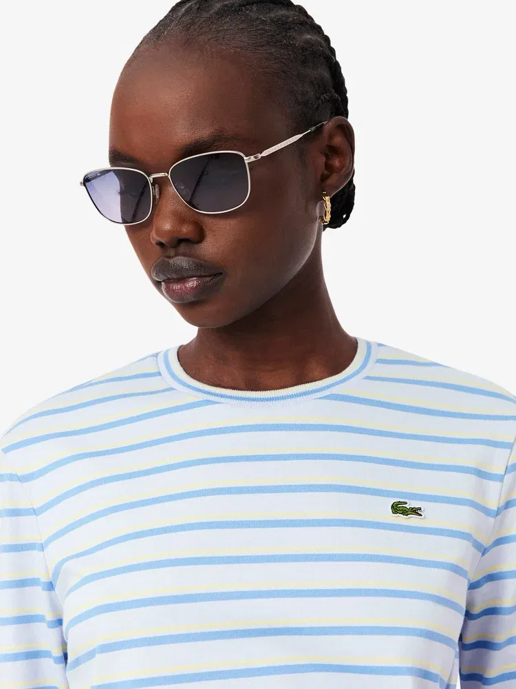 Футболка LACOSTE мульти-полоска, с длинным рукавом, синяя — фото 2