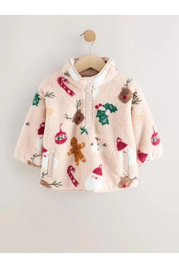 Детское пальто для девочек с принтом Neutral Color Half Button Fleece Next Baby, Nude Color