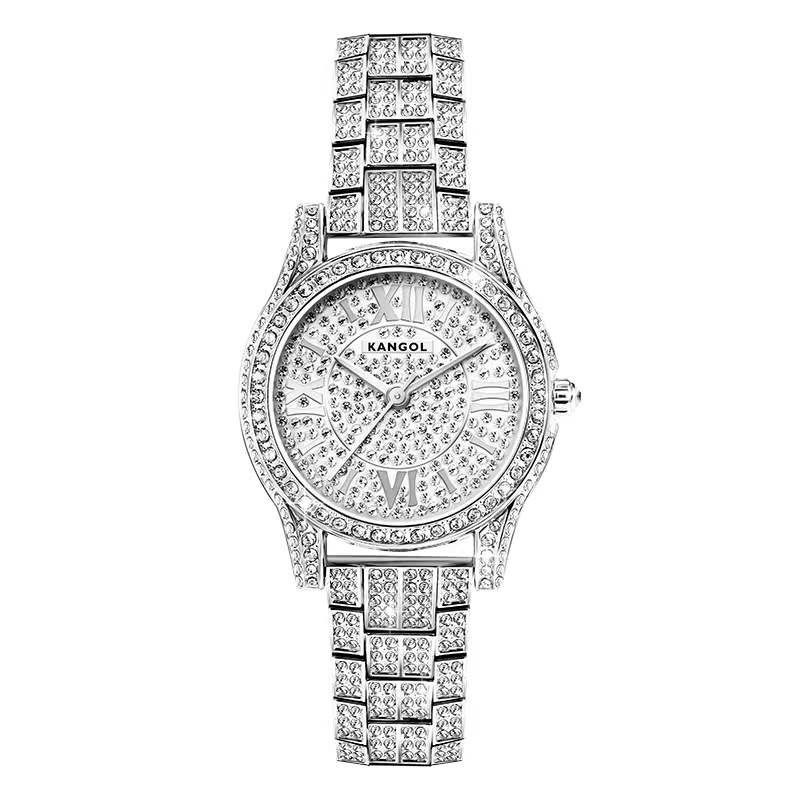 

KANGOL Часы Women's Watch, Silver Band with White Dial[Custom Box+Fully Paved Diamonds Inlaid]