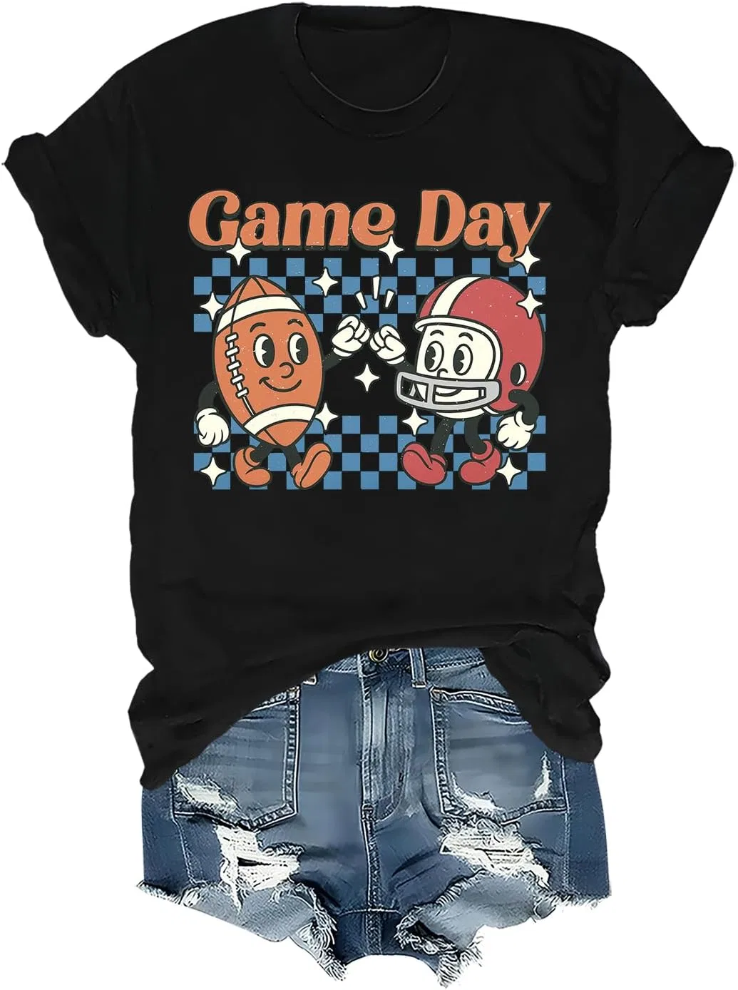 Женская футболка с принтом Game Day Football Season, чёрный
