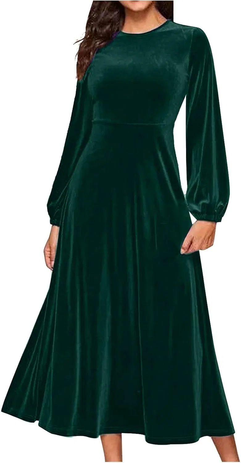 Женское винтажное платье с длинным рукавом, Army Green