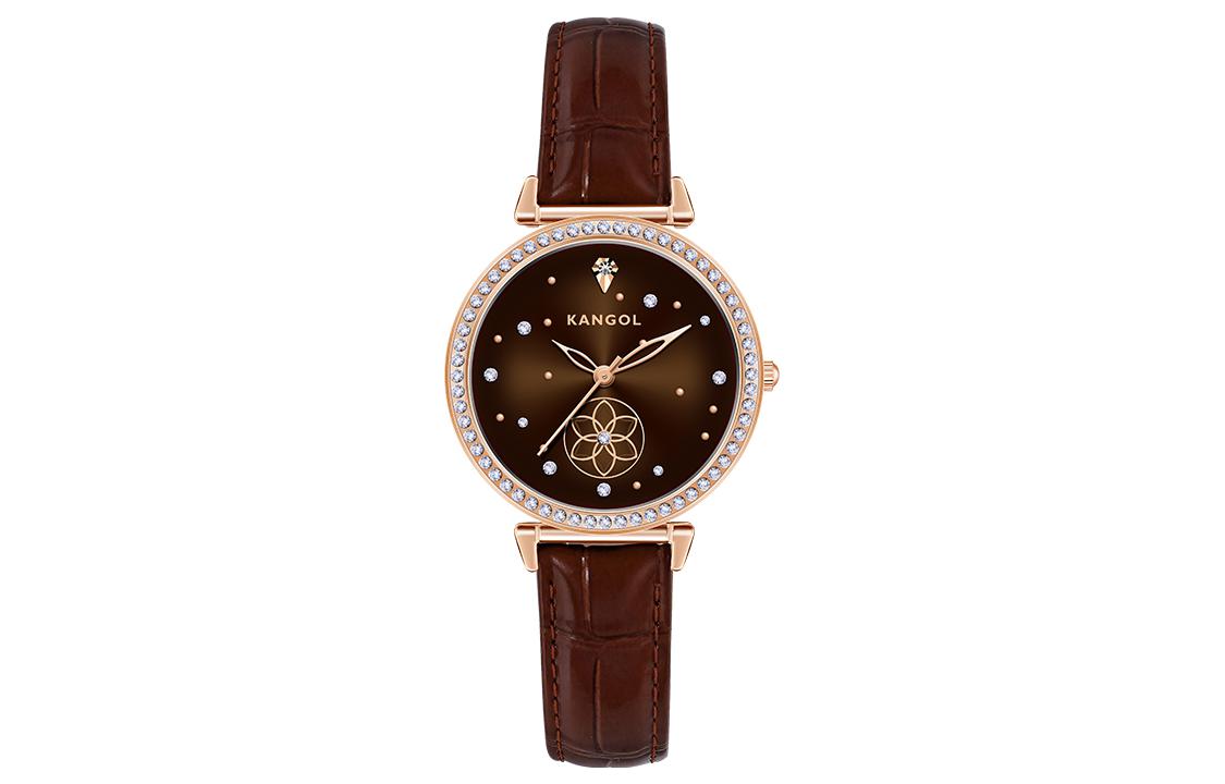 

KANGOL Часы Galaxy Of Love Quartz Movement Metal Strap Watch Women's Watch Black Dial -K602, Six-Leaf Clover Diamond Brown