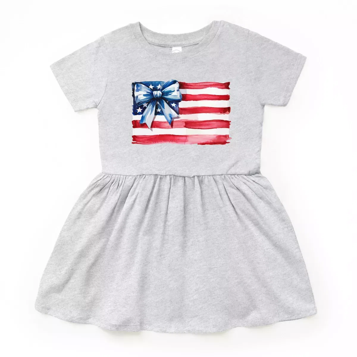 Детское платье для девочек с принтом USA Flag Coquette The Juniper Shop, Heather Grey — фото 2