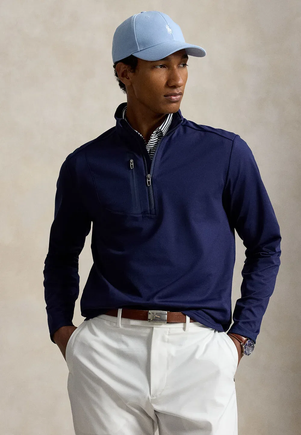 Футболка с застежкой-молнией до середины груди и длинными рукавами Polo Ralph Lauren, Refined Navy