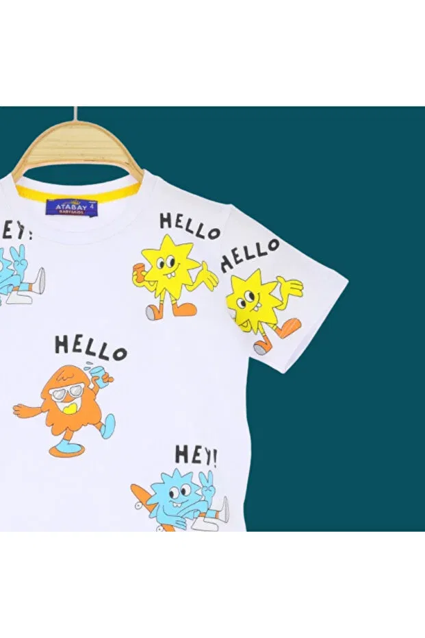 Детская футболка для девочек с принтом Hello Hey Cute Colorful Cheerful Printed Tshirt Seasonal Cotton Nr Narrengi, White — фото 2
