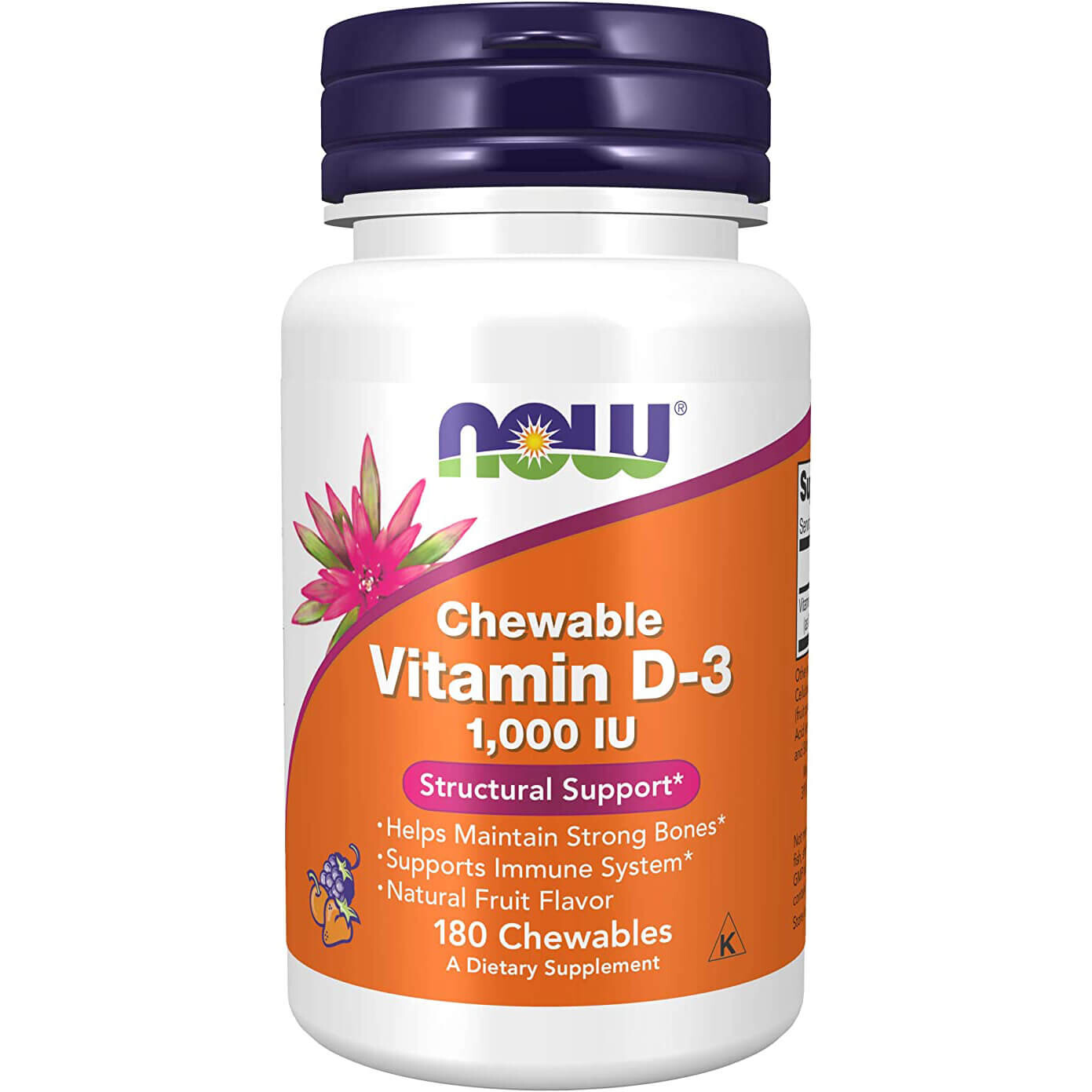 

Витамин D3 Now Foods, 180 жевательных таблеток