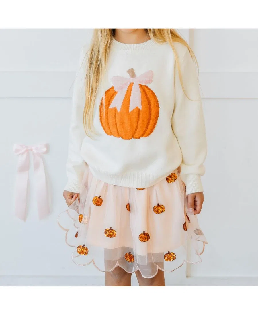 Детский свитер с принтом Coquette Pumpkin Sweet Wink, Ivory — фото 3