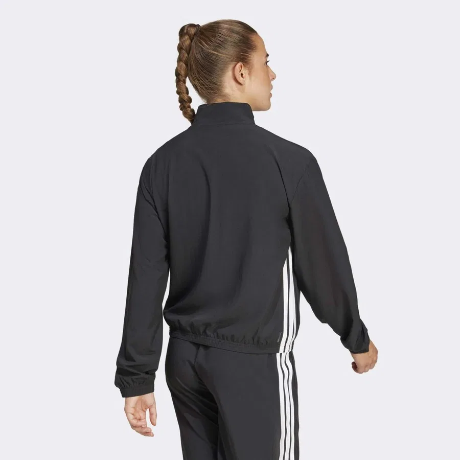 Женская куртка с молнией, с длинным рукавом, Performance JD6539 Train Essentials 3-Stripes Woven Warm-Up Jacket, adidas, Черно-белый — фото 2