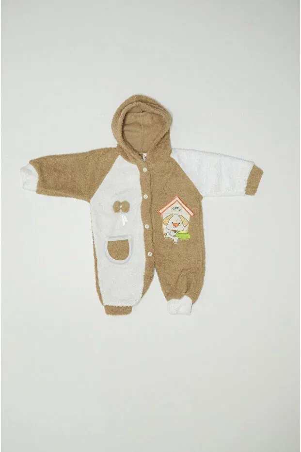 Детский комбинезон для мальчиков с принтом Winter welsoft cute dog embroidery button closure hooded baby boy romper Baby Slon Kids Clup, Brown