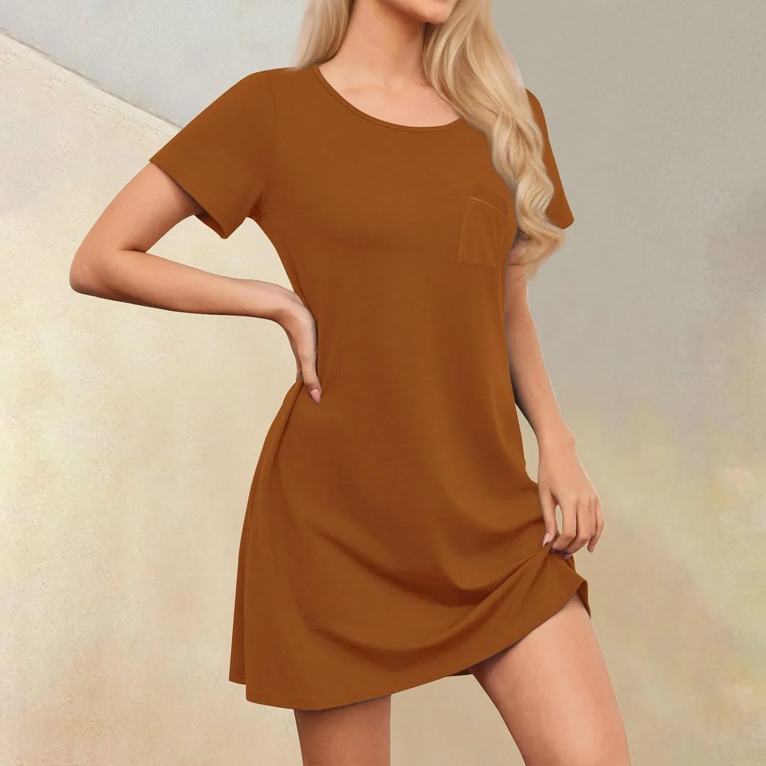 Женское летнее мини-платье с коротким рукавом Dresses, Light Brown — фото 3