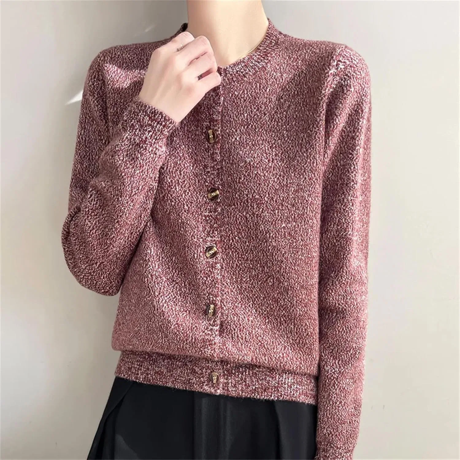 Женский кардиган из шерстяной пряжи, с длинным рукавом, коралловый/красный — фото 2