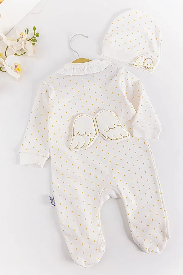 Детский комбинезон для девочек с оборками Ruffled baby girl angel wings jumpsuit Babymod, Cream — фото 3