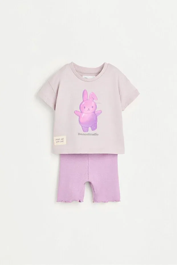 Детский комплект футболки и леггинсов с принтом Lefties, Light Mauve
