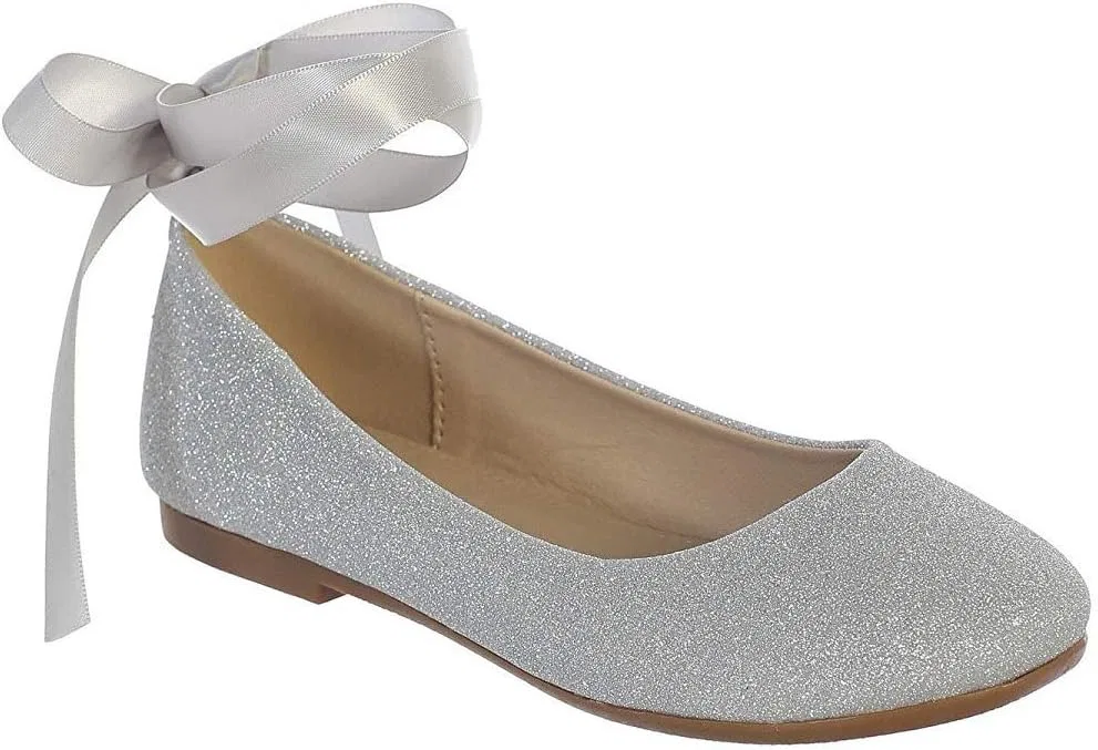Детские балетки с блестящей лентой и завязками на щиколотке iGirlDress, Silver