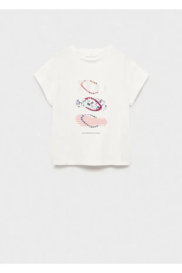 Детская футболка для девочек с вышивкой Mango Kids, Off White — фото 3