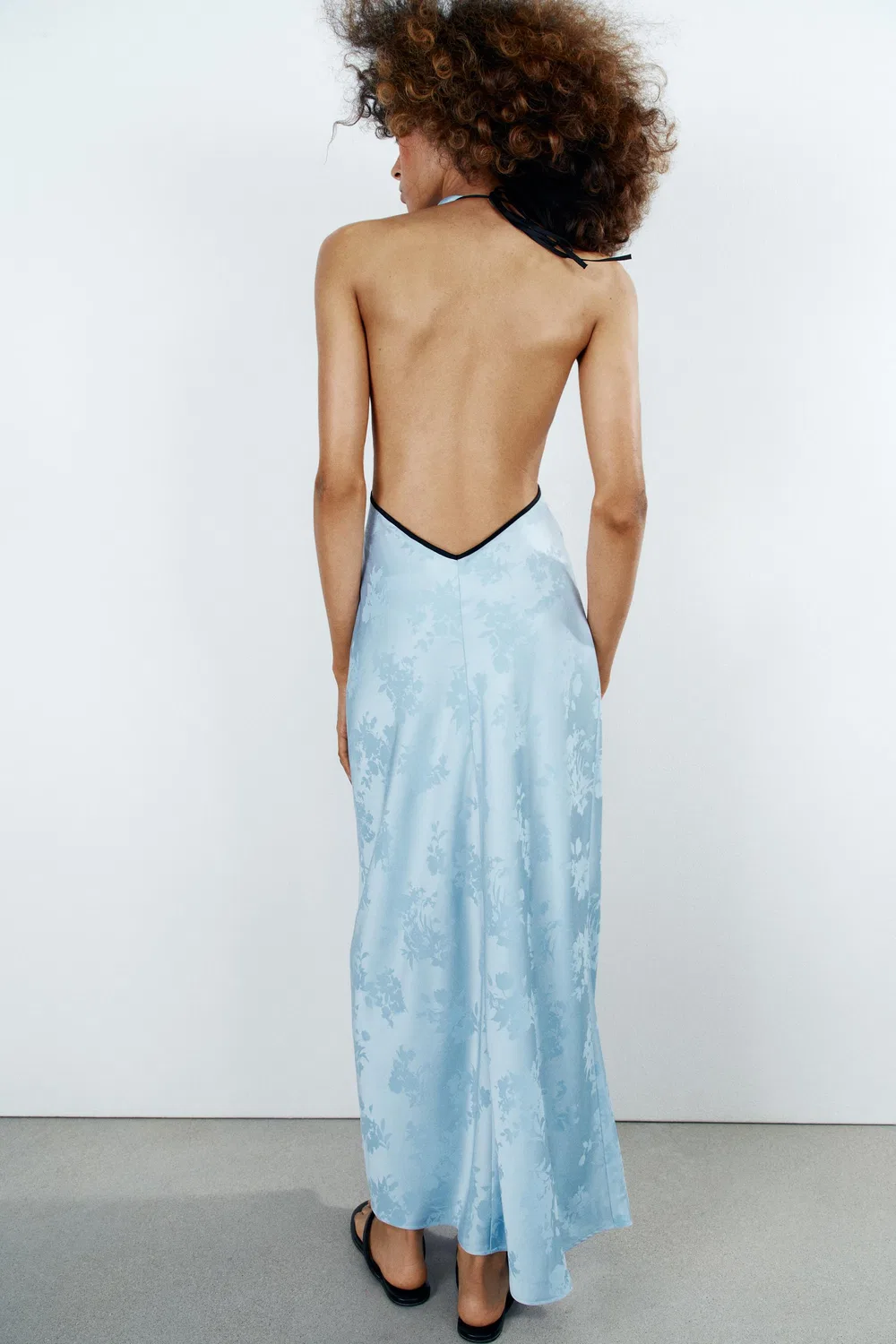 Платье миди с цветочным жаккардовым принтом ZARA, Sky blue — фото 3