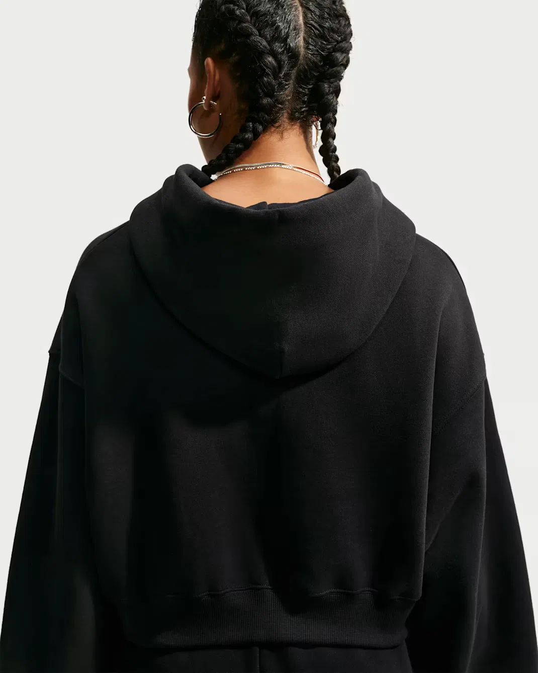 Женская укороченная толстовка оверсайз на молнии Nike Studio Fleece Medium Weight, Total Black/Sail — фото 2