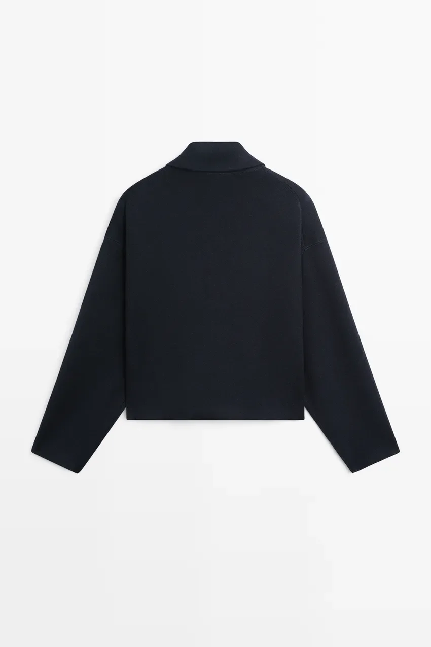 Куртка Massimo Dutti Cotton Knit Zip-up, темно-синий — фото 3