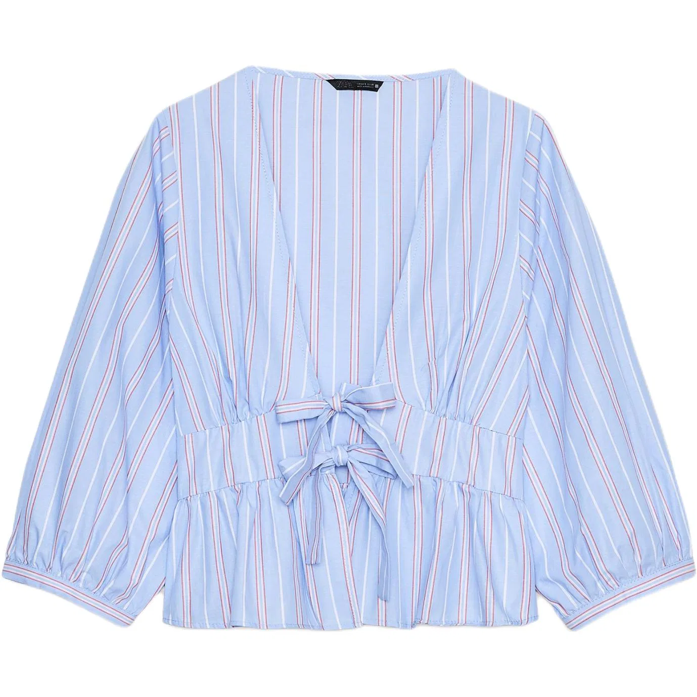 Женская рубашка с V-образным вырезом Blue/White ZARA