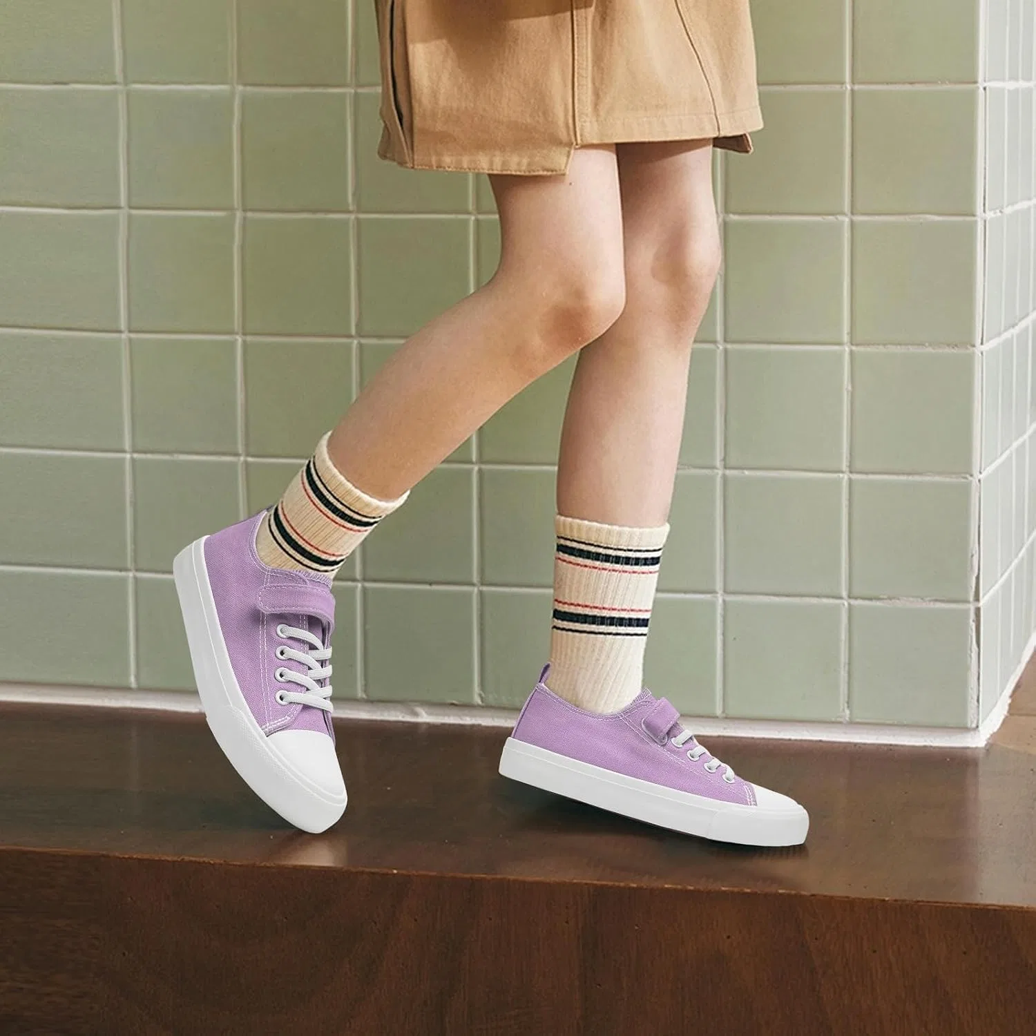 Детские кеды на шнуровке с регулируемым ремешком xinlanlin, Light Purple Low Top — фото 2