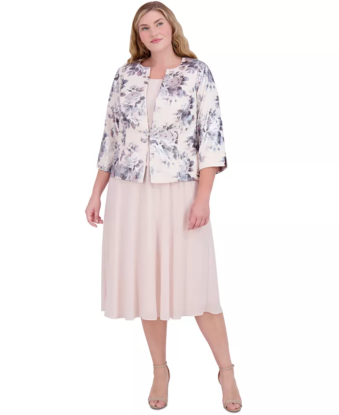 

Женский комплект Plus Size: укороченный жакет с рукавом 3/4 и платье-миди без рукавов Jessica Howard, розовый