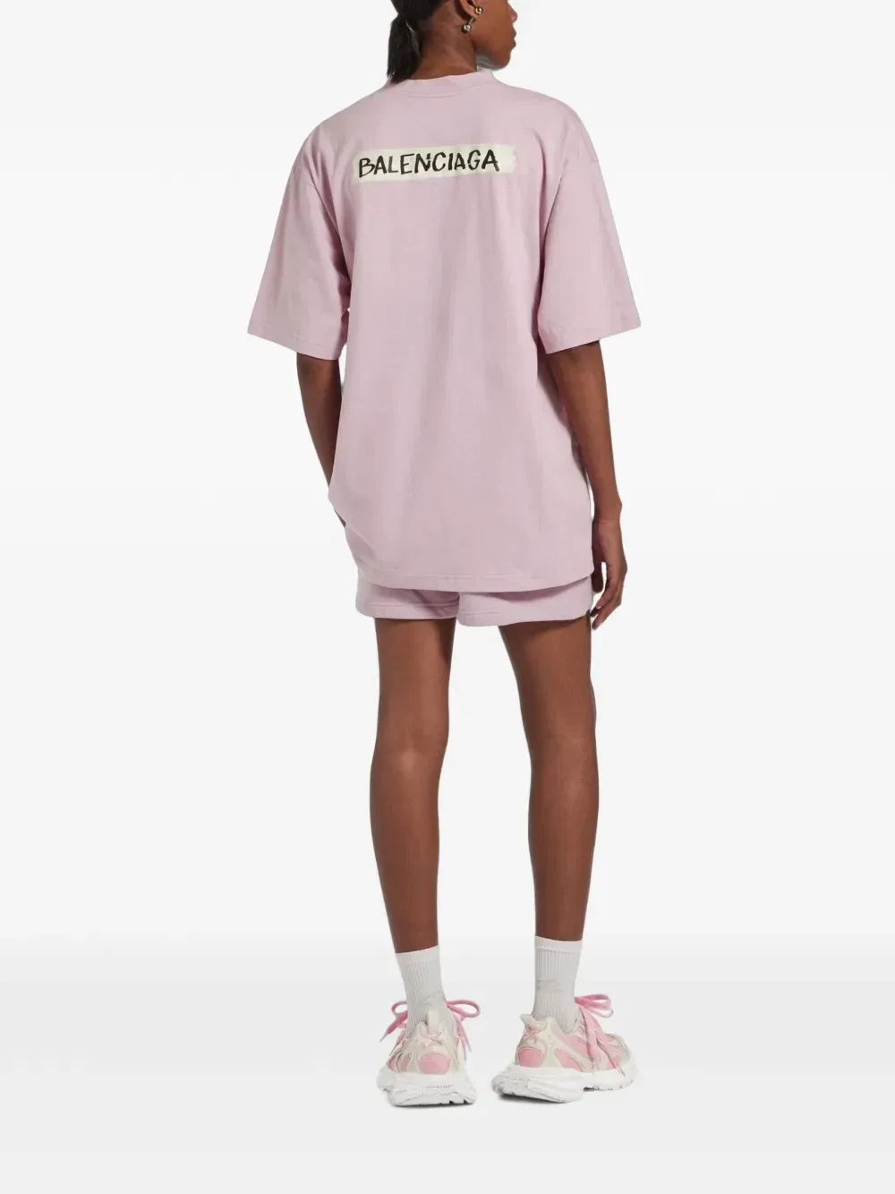 Футболка средней посадки с маскирующей лентой Balenciaga в пыльно-розовом цвете., розовый — фото 3