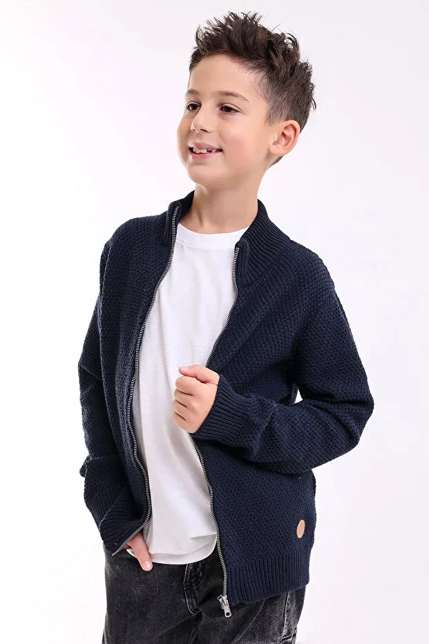 Детский вязаное кардиган для мальчиков с длинным рукавом Монако Matte, Navy Blue — фото 3